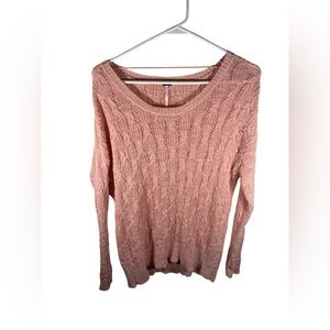 Free People Peach Cable Knit Slouchy Sweater Oversized Cotton